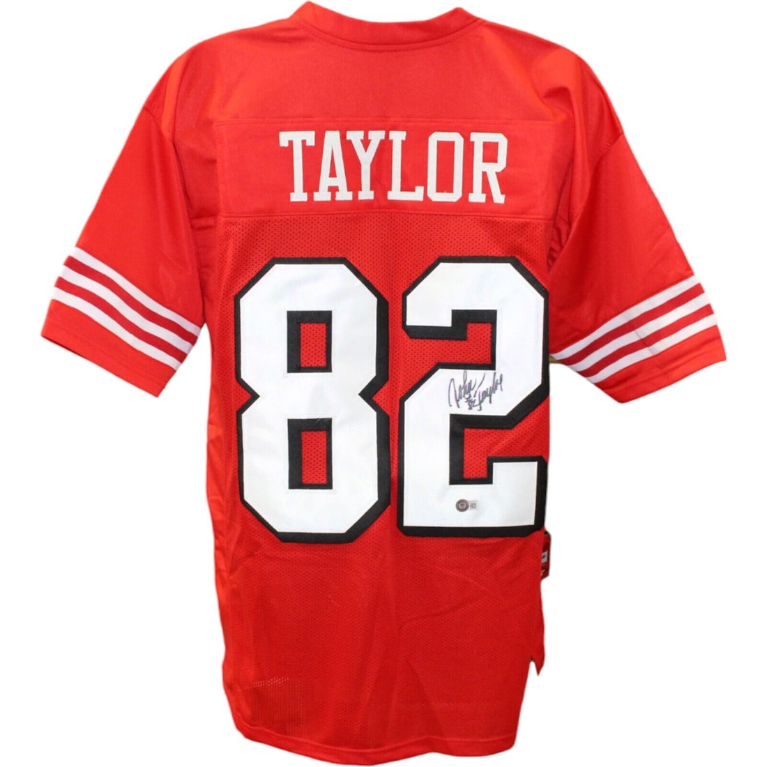 john taylor autographed/signed red pro style jersey beckett 45977: john taylor autographed/signed red pro