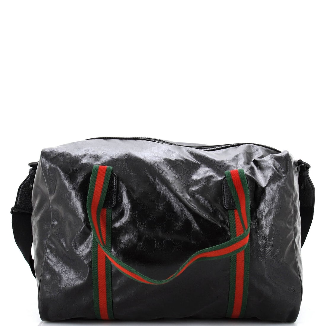 Gucci Web Trim Weekend Duffle: Gucci Web Trim Weekend Duffle Bag GG Imprime Medium Exterior Color: Black Interior Color: Black Exterior Material: Canvas Coated Interior Material: Nylon Hardware Color: Black Accessories: Dust ba