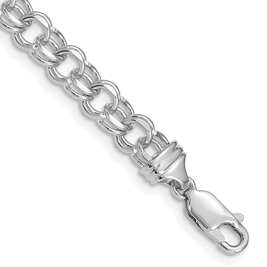 14K White Gold 8in 5.5mm: 14K White Gold 8in 5.5mm Solid Double Link Charm Bracelet - 8 mm SKU no: RBJ266095 Metal: Gold Purity: 14K Finish: Polished Length Of Item: 8 in Chain Length: 8 in Chain Width: 5.5 mm <br