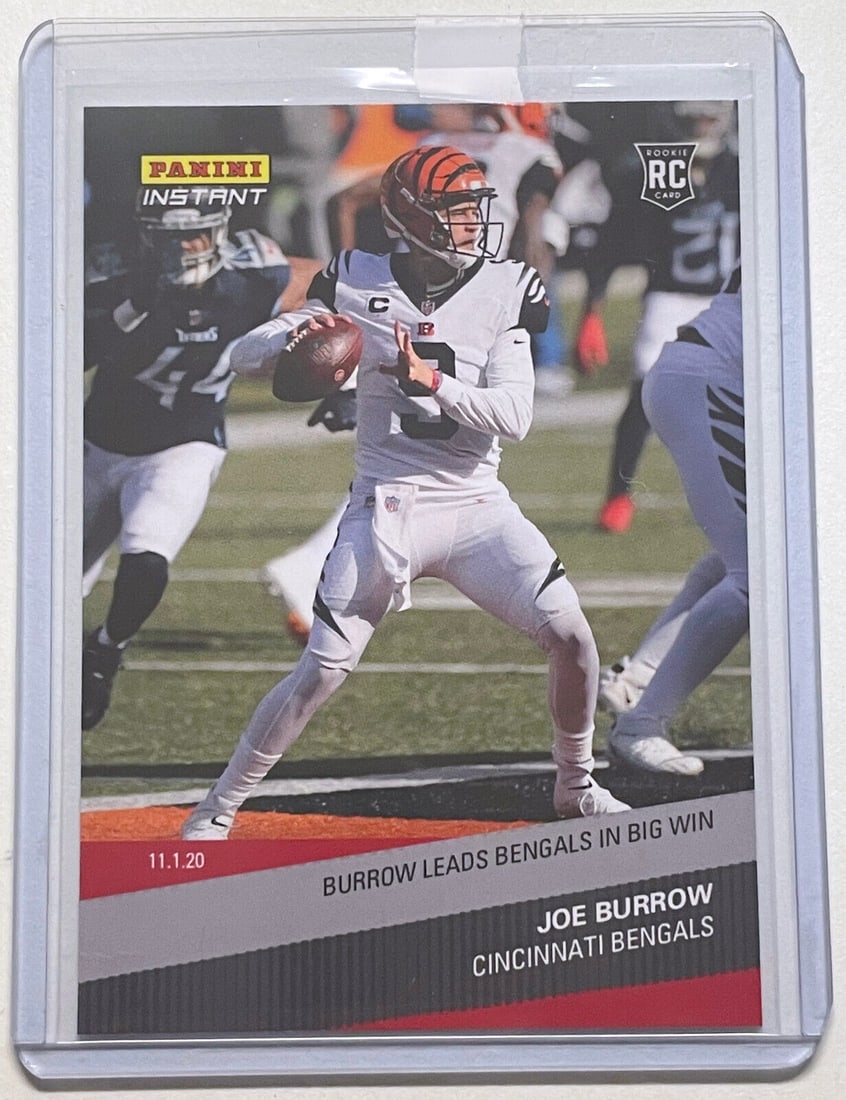 2020 JOE BURROW "LEADS BENGALS: 2020 JOE BURROW "LEADS BENGALS IN BIG WIN" PANINI INSTANT NFL ROOKIE CARD #99 2020 JOE BURROW "LEADS BENGALS IN BIG WIN" PANINI INSTANT NFL ROOKIE CARD #99