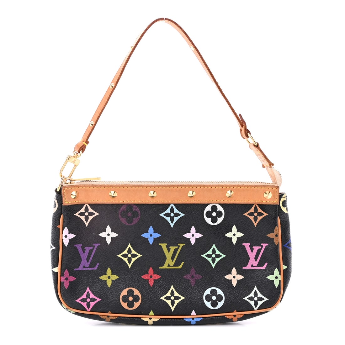 Louis Vuitton LOUIS VUITTON Monogram: Louis Vuitton LOUIS VUITTON Monogram Multicolor Pochette Accessories Black Brand: LOUIS VUITTON Condition: Shows Wear Condition Details: Exterior: Corner wear, scuffs, patina of vachetta, edge wear, H
