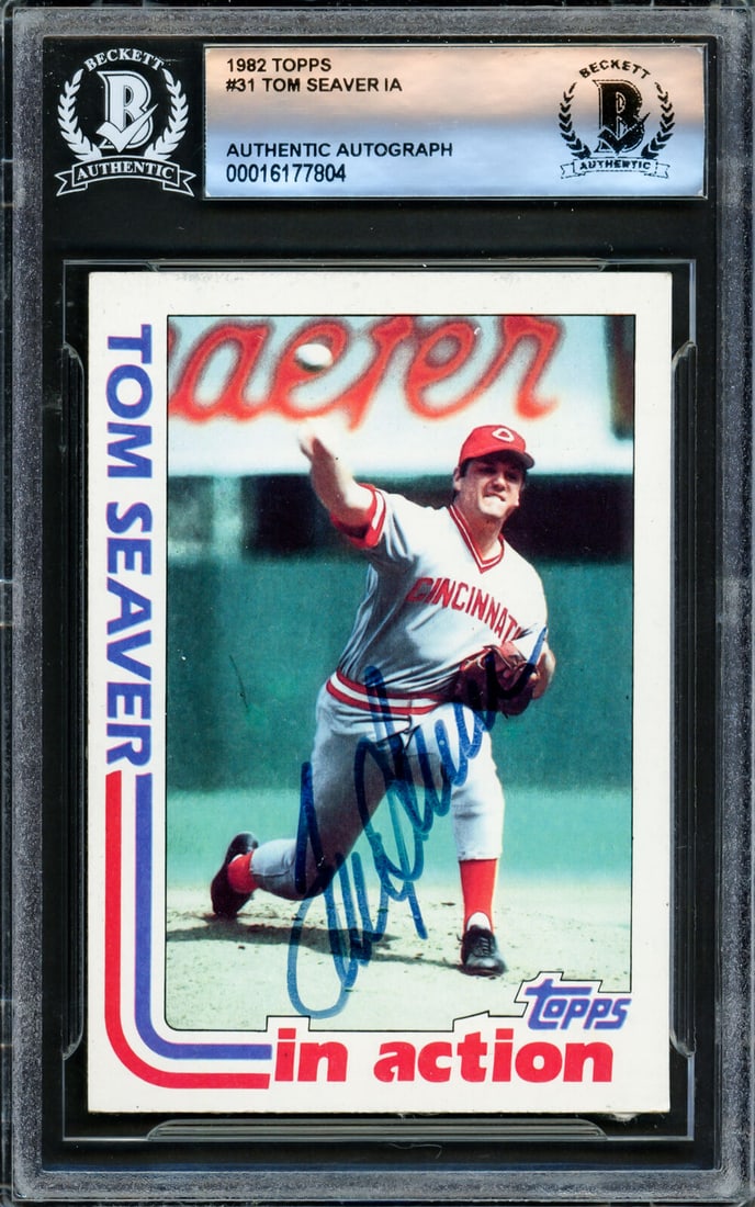 tom seaver autographed 1982 topps: tom seaver autographed 1982 topps card #31 reds (back damage) beckett #16177804 Tom Seaver Autographed 1982 Topps Card #31 Reds (Back Damage) Beckett #16177804