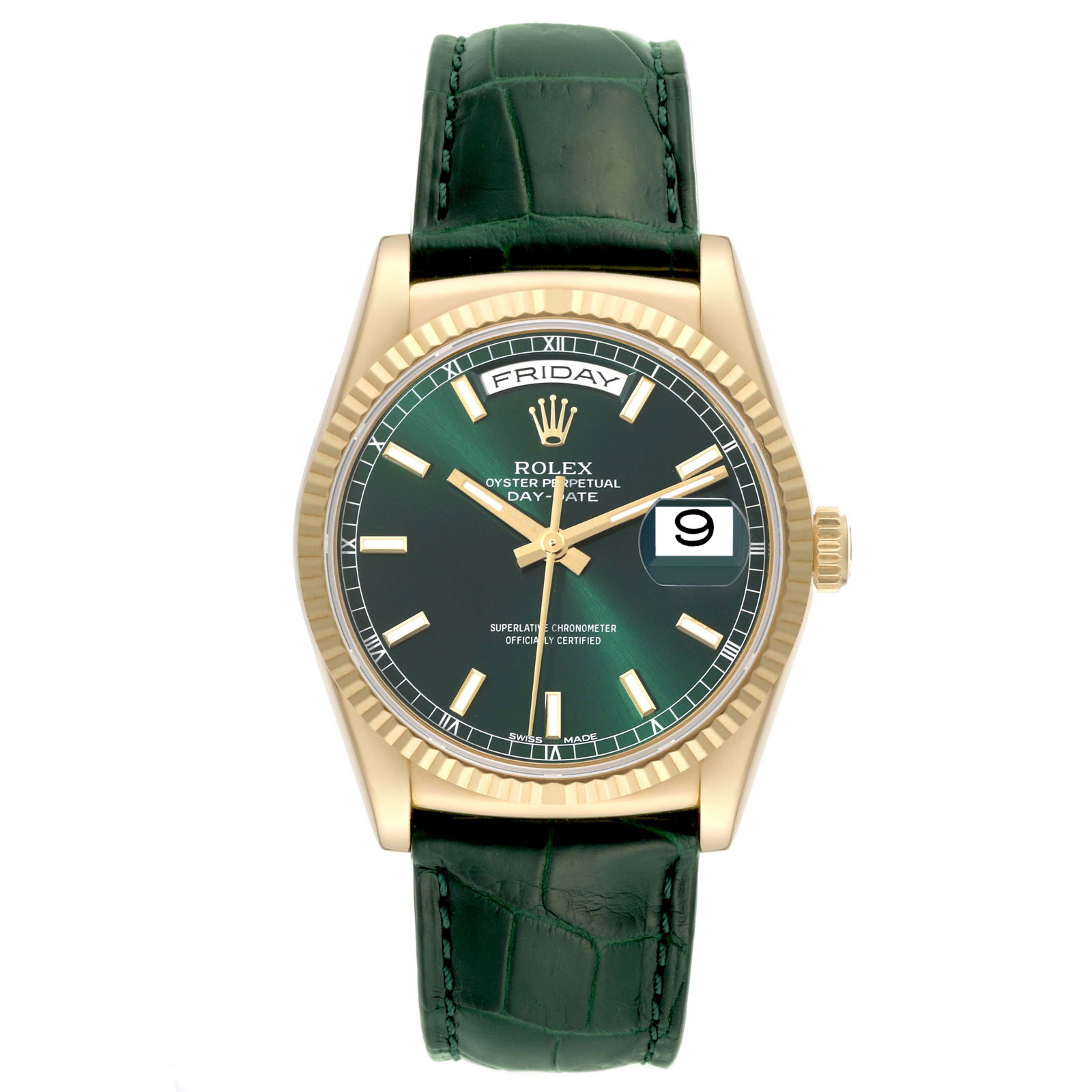 Rolex President Day Date Yellow Gold: Rolex President Day Date Yellow Gold Green Dial Mens Watch 118138 SKU no: RBJ64068 Brand: Rolex Model Name: Rolex President Day Date Yellow Gold Green Dial Mens Watch 118138 Model Number: 118138 Seria