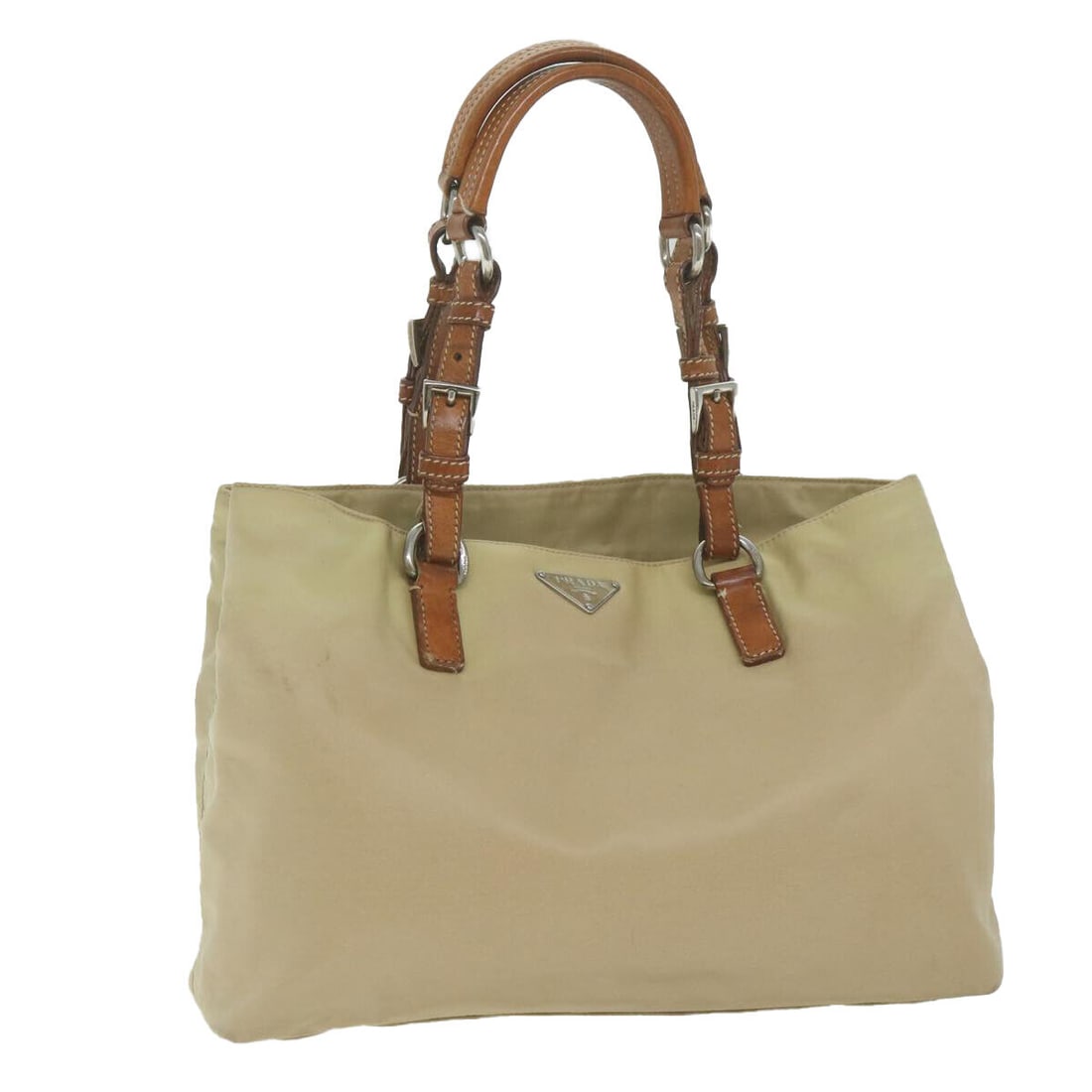 PRADA Tote Bag Nylon Beige Auth (1 of 10)