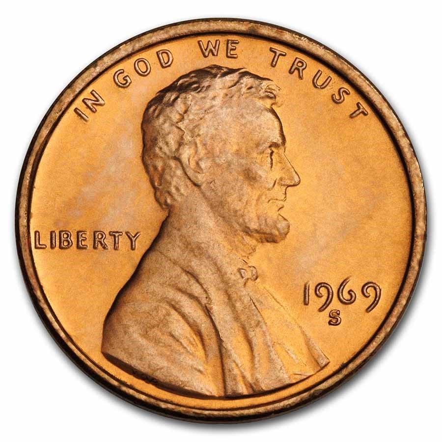 1969-S Lincoln Cent 50-Coin Roll BU: 1969-S Lincoln Cent 50-Coin Roll BU SKU no: RBJ11102 Year: 1969 Grade: Brilliant Unc Grade Service: None Denomination: $0.01 Mint Mark: S - San Francisco Metal Content: 0 troy oz