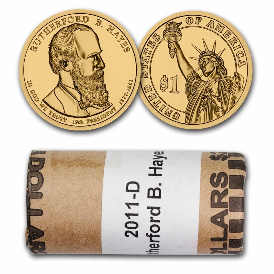 2011-D Rutherford B. Hayes 25-Coin Presidential: 2011-D Rutherford B. Hayes 25-Coin Presidential Dollar Roll BU SKU no: RBJ231251 Year: 2011 Grade: Brilliant Unc Grade Service: None Denomination: 1 Dollar Mint Mark: D - Denver Metal Con