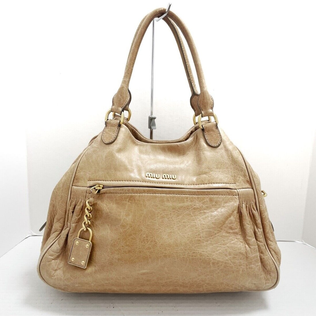 Auth miumiu - Beige Leather Tote (1 of 9)