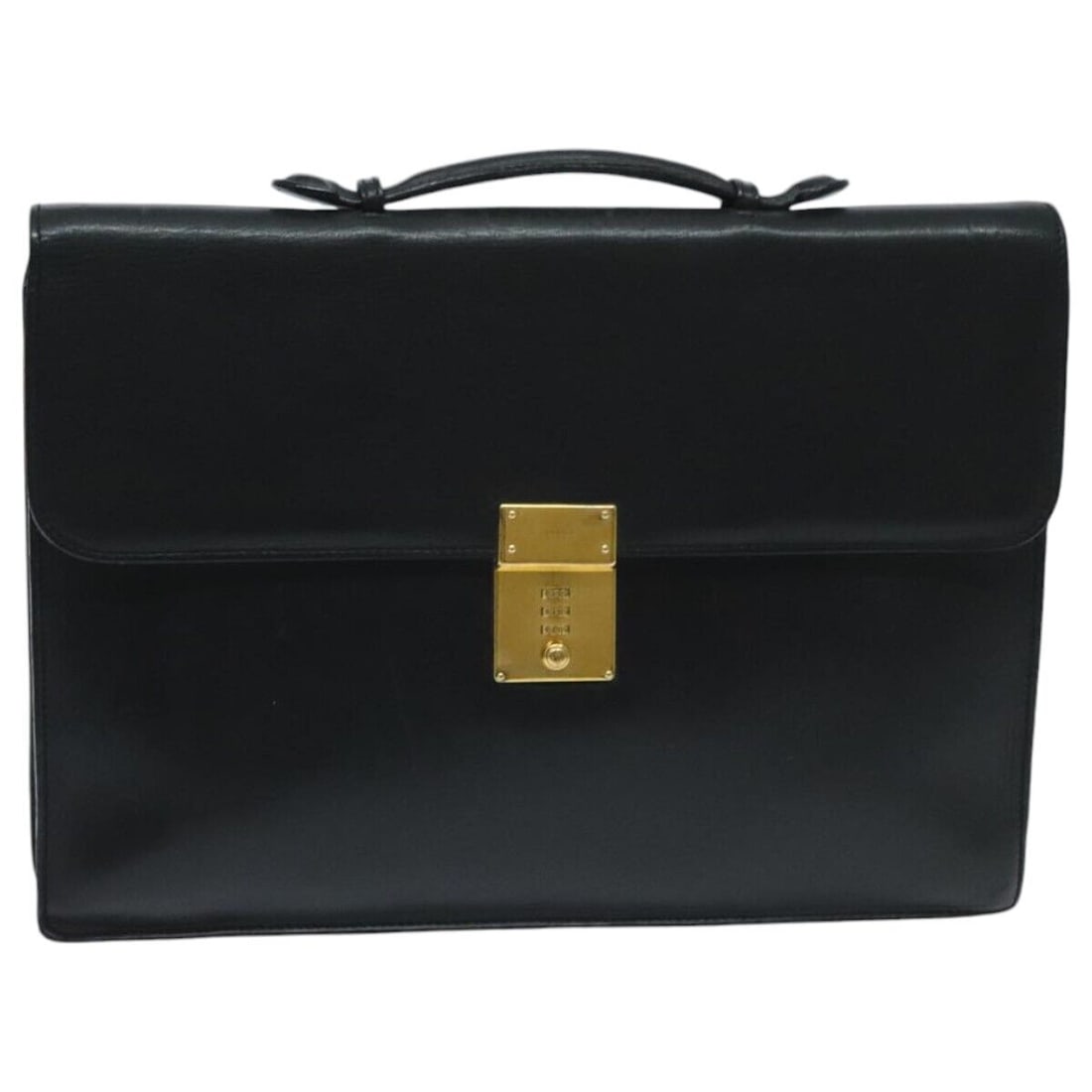 GUCCI Briefcase Leather Black Gold Auth (1 of 10)
