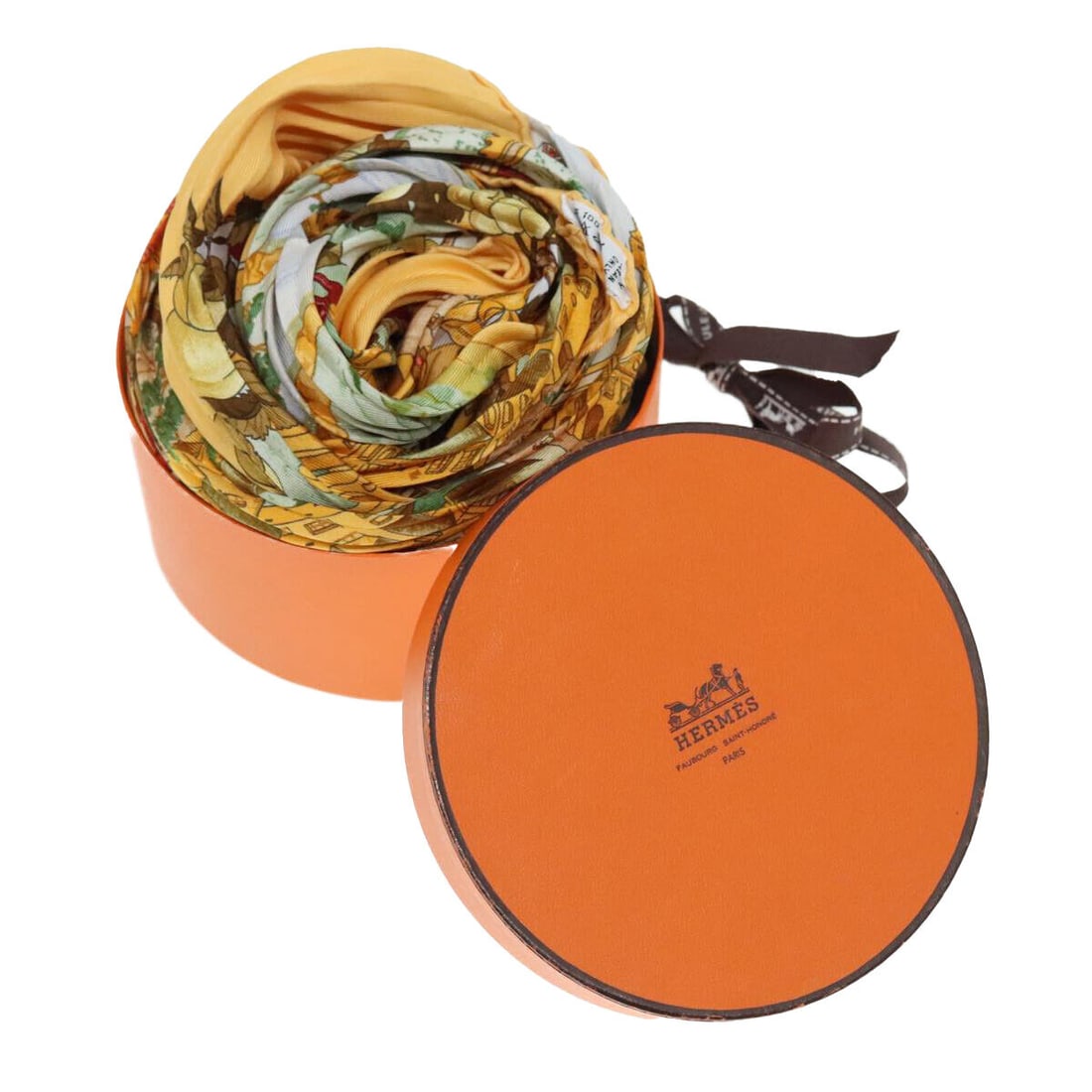 HERMES Carre Pleated Scarf ""Au Pays: HERMES Carre Pleated Scarf ""Au Pays de Cocagne"" Silk Yellow Auth 77751 Condition: Pre-owned Important Notes: ?Pre-owned: An item that has been used or worn previously. See the sellers listing for fu