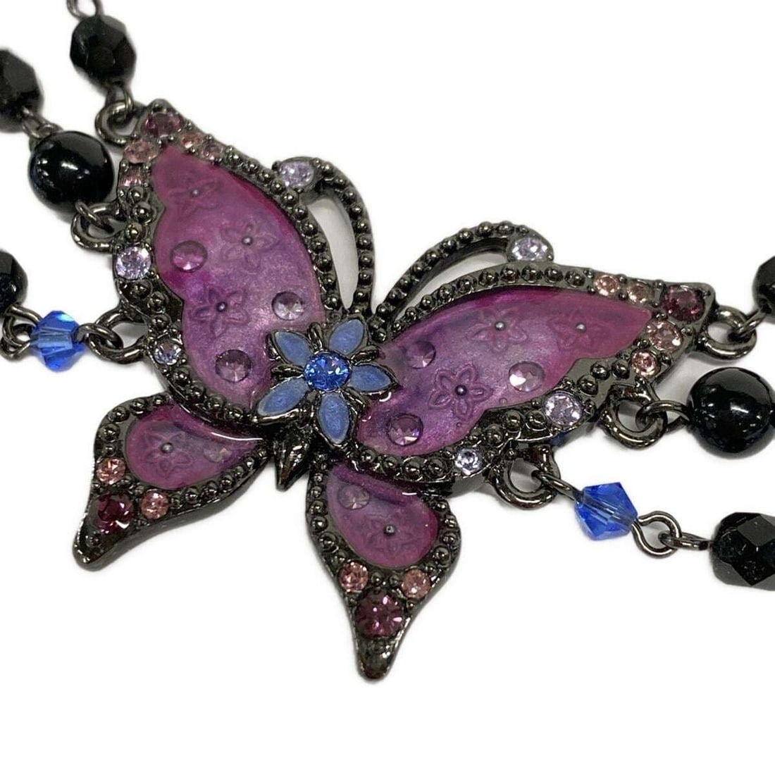 Auth ANNA SUI Purple Black Blue: Auth ANNA SUI Purple Black Blue Hardware Plastic Rhinestones Necklace Condition: Pre-owned Brand: ANNA SUI Style: Necklace Color: Purple, Black, Blue Material: Hardware, Plastic, Rhinestones Note: