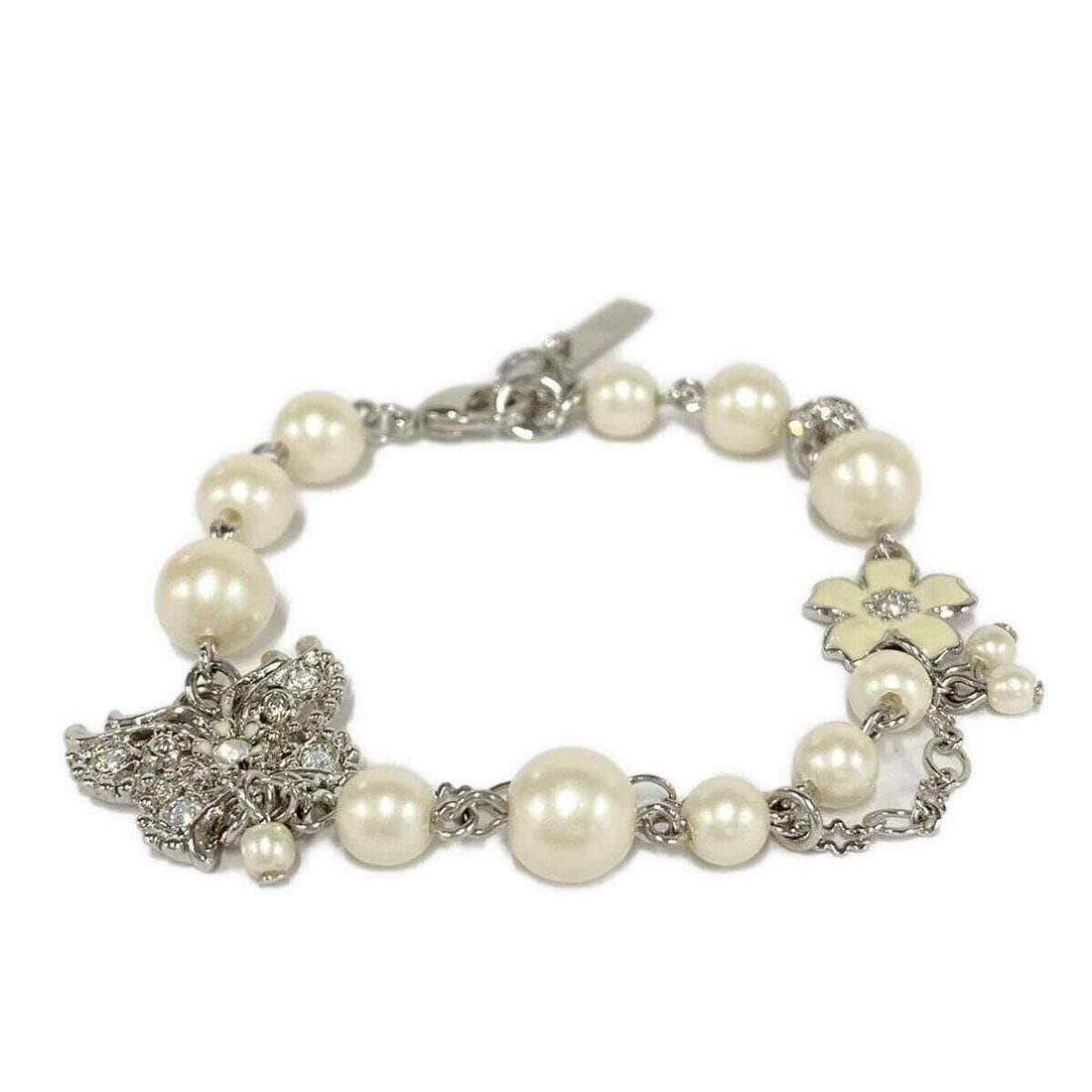 Auth ANNA SUI - Silver White: Auth ANNA SUI - Silver White Hardware Fake Pearl Rhinestones Bracelet Condition: Pre-owned Brand: ANNA SUI Style: Bracelet Color: Silver, White Material: Hardware, Fake Pearl, Rhinestones Note: Th
