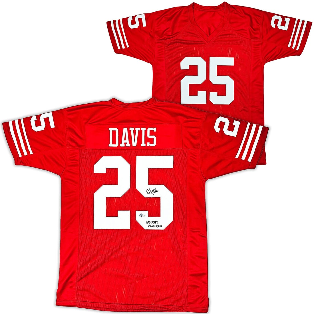 49ERS ERIC DAVIS AUTOGRAPHED RED JERSEY: 49ERS ERIC DAVIS AUTOGRAPHED RED JERSEY "SB XXIX CHAMPION" BECKETT QR 215868 49ERS ERIC DAVIS AUTOGRAPHED RED JERSEY "SB XXIX CHAMPION" BECKETT QR 215868 SKU no: RBJ7363761373272 Guidelines for Biddin