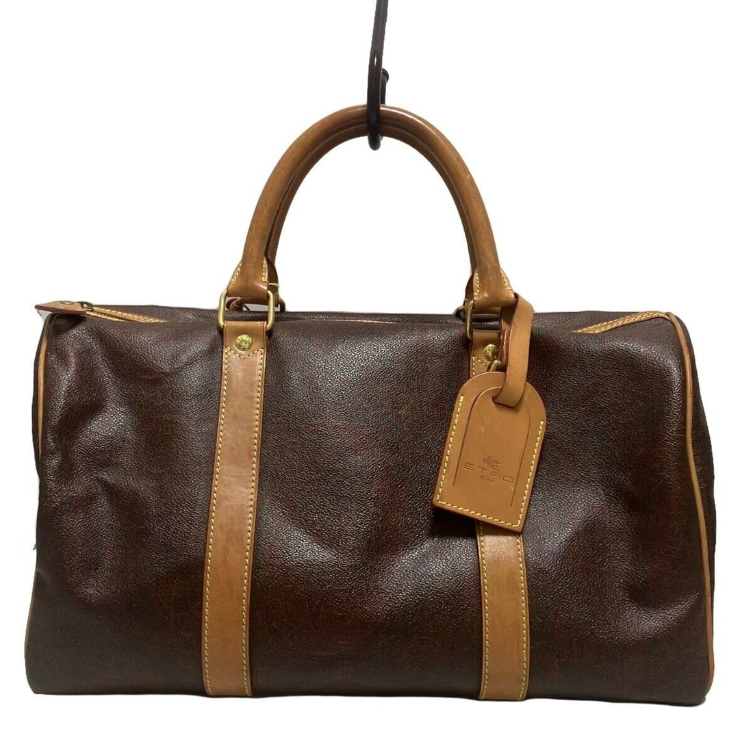 Auth ETRO - Dark Brown Beige: Auth ETRO - Dark Brown Beige Multi PVC Leather Boston Bag Condition: Pre-owned Brand: ETRO Style: Boston Bag Exterior Color: Dark Brown, Beige, Multi Exterior Material: PVC, Leather Accessories: N