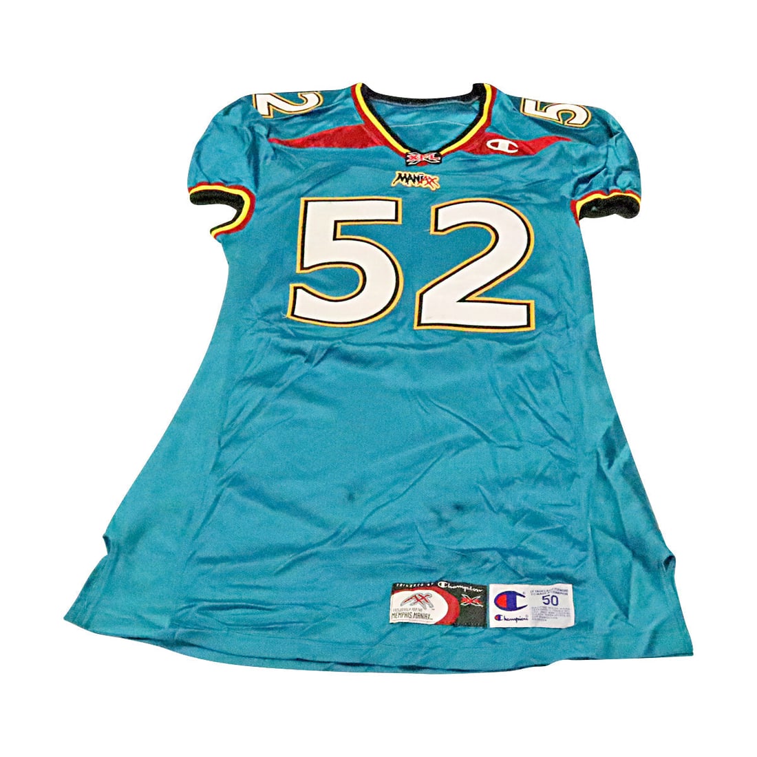 paul lacoste memphis maniax 2001 game used home jersey size 52 +2 linemen cut: paul lacoste memphis maniax 2001 game used home jersey size 52 +2 linemen cut Paul LaCoste Memphis Maniax 2001 Game Used Home Jersey Size 52 +2 Linemen CutItem is accompanied by a UFL Letter Of Authen