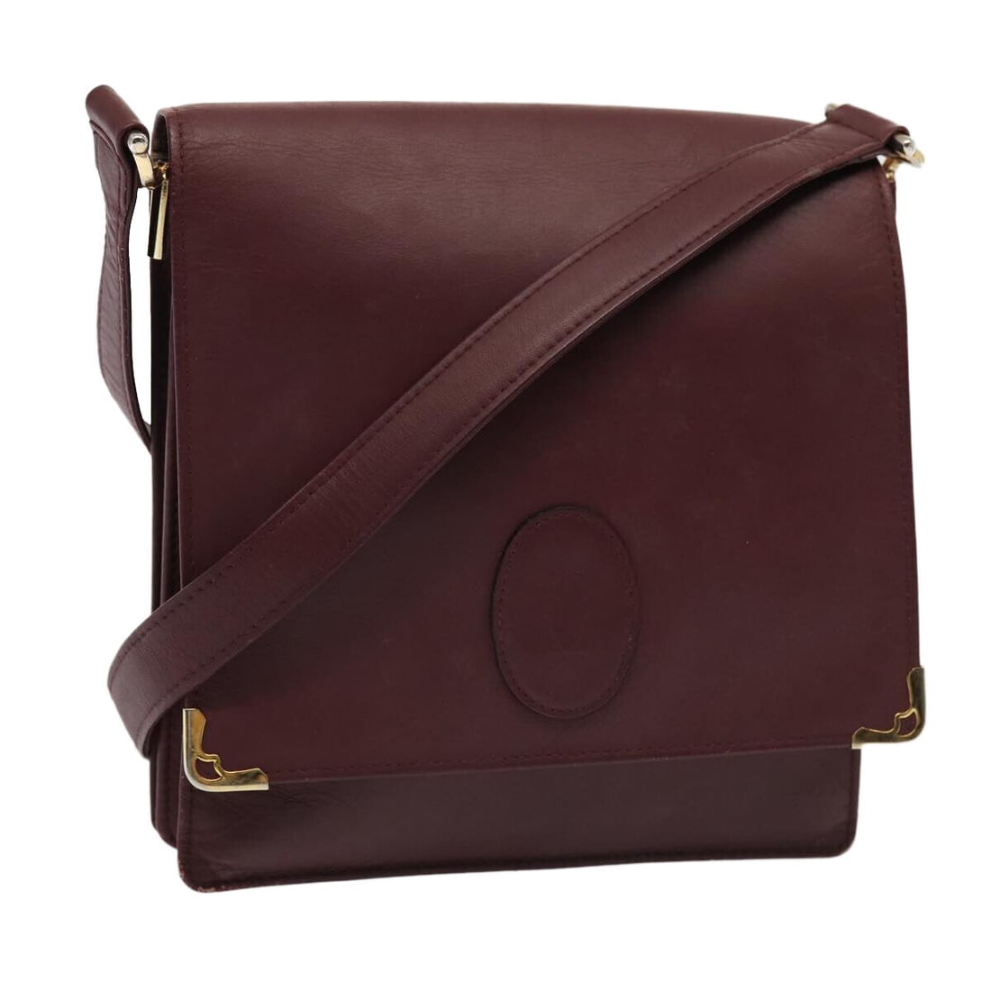 CARTIER Shoulder Bag Leather Bordeaux Auth (1 of 10)