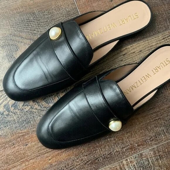 STUART WEITZMAN Payson Slide Faux Leather: STUART WEITZMAN Payson Slide Faux Leather Pearl-Embellished Slippers Women US 6 Condition: New with box Pattern: Solid US Shoe Size: 6 Color: Black Lining Material: Faux Leather Vintage: No <b