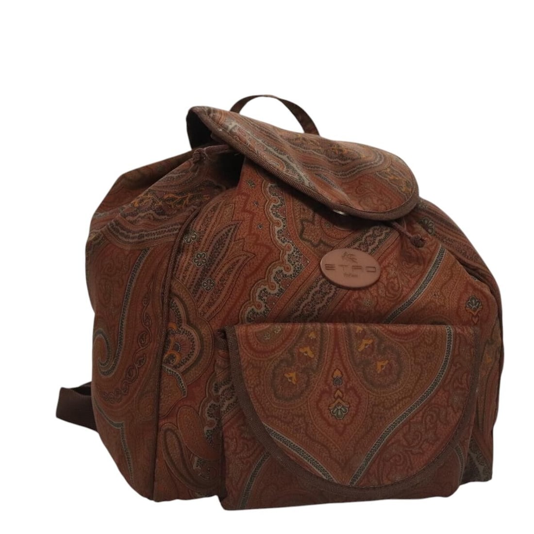 ETRO Paisley Backpack Nylon Brown Gold: ETRO Paisley Backpack Nylon Brown Gold Auth bs21317 Condition: Pre-owned Brand: ETRO Style: Backpack Material: Nylon Exterior Color: Brown / Gold Size: See Description Bag Height: 13.0inc