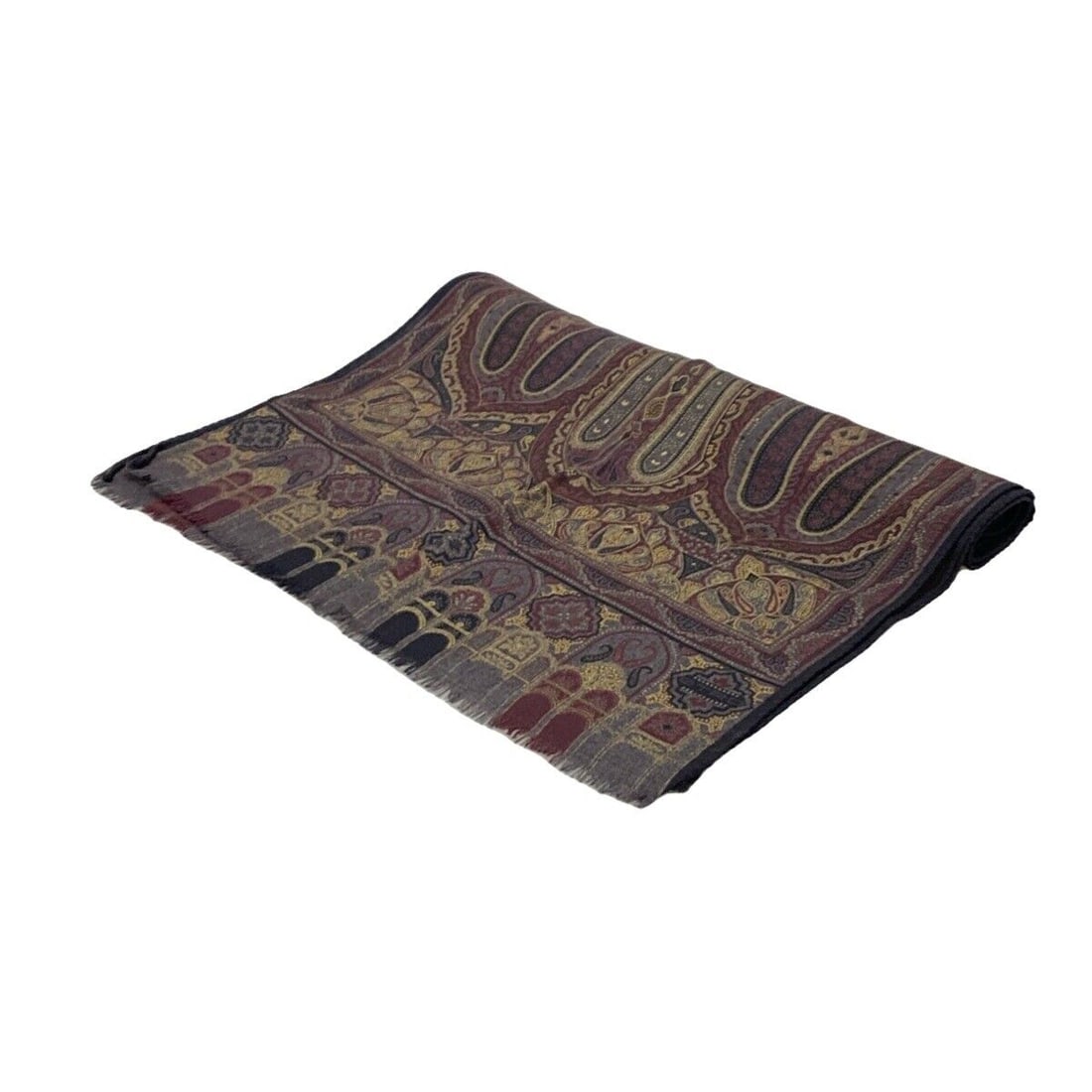Auth ETRO - Bordeaux Dark Gray: Auth ETRO - Bordeaux Dark Gray Multi Wool Silk Scarf Condition: Pre-owned Brand: ETRO Style: Scarf Color: Bordeaux, Dark Gray, Multi Material: Wool, Silk ConditionRank: 6 Type: Scarf