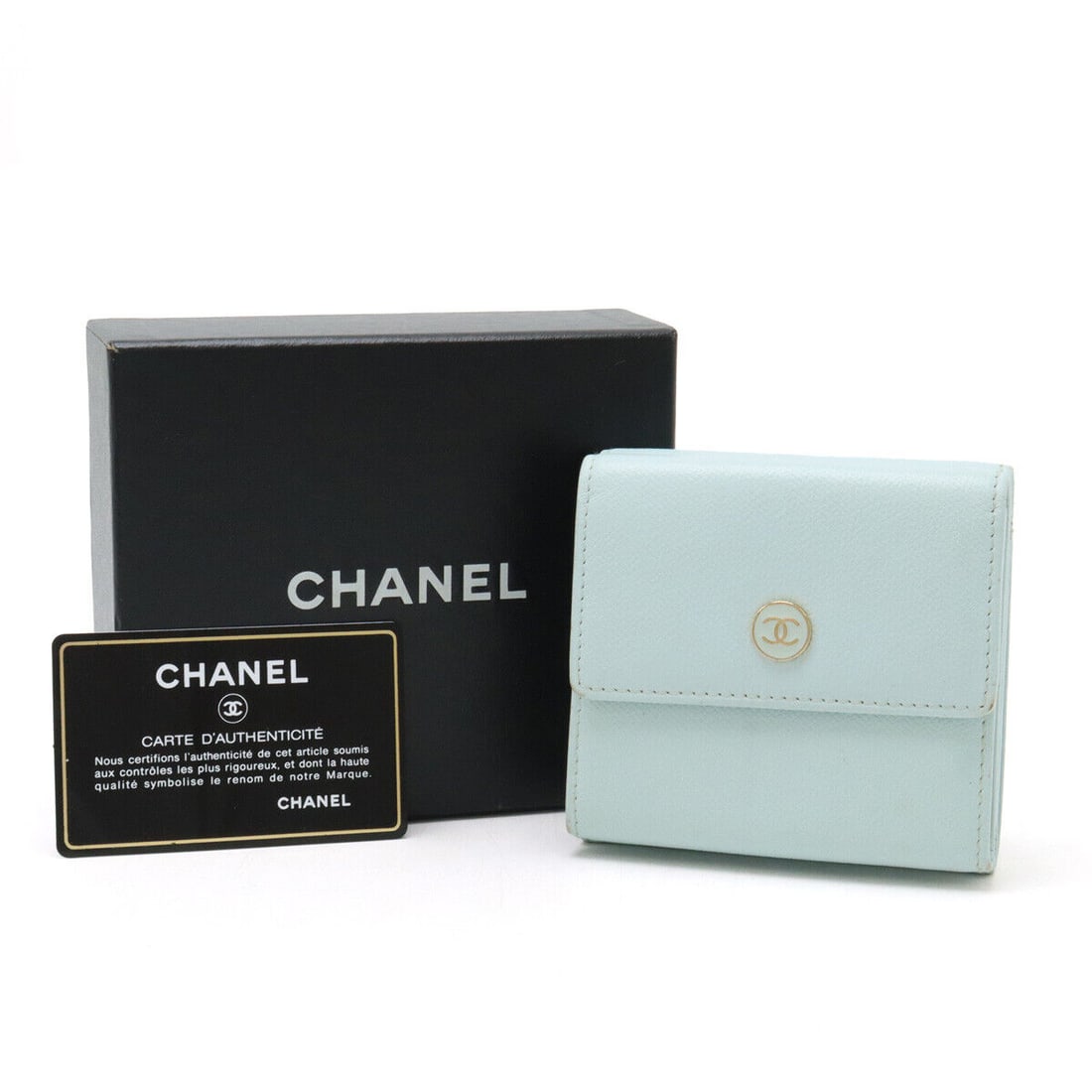 CHANEL Coco Button Tri-fold Wallet Light: CHANEL Coco Button Tri-fold Wallet Light Mint Blue Gold Hardware A20902 240822N Condition: Pre-owned Brand: CHANEL Model: A20902 Type: Ring Department: Ladies Guidelines for Bidding<