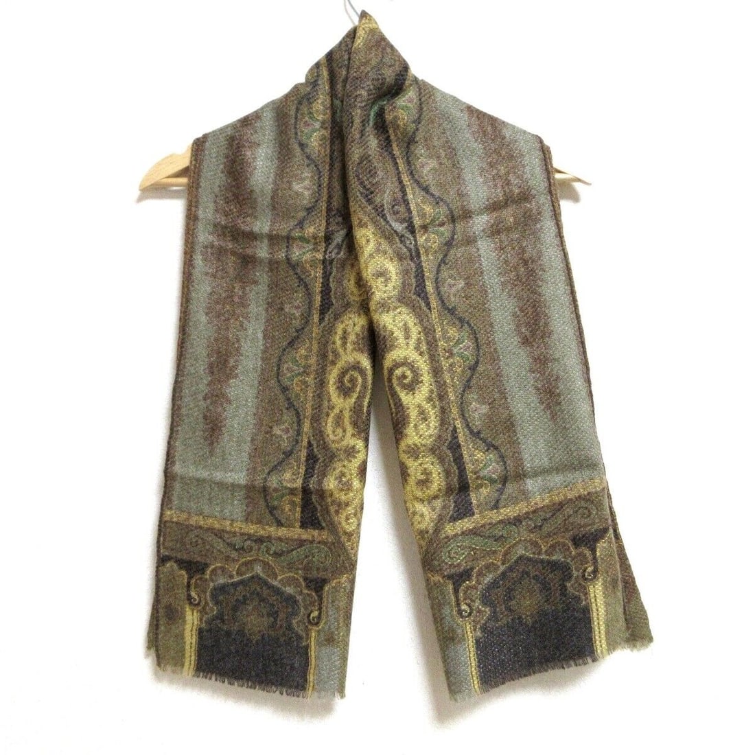 Auth ETRO - Khaki Dark Brown: Auth ETRO - Khaki Dark Brown Multi Silk Mohair Polyamide Viscose Scarf Condition: Pre-owned Brand: ETRO Style: Scarf Color: Khaki, Dark Brown, Multi Material: Silk, Mohair, Polyamide, Viscose Cond