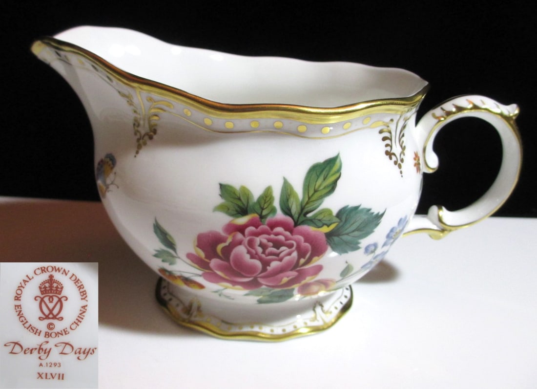 Royal Crown Derby British Antique Creamer: Royal Crown Derby British Antique Creamer Derby Days Condition: Used Brand: Royal Crown Derby Country: Japan SN: MOR_0820 Type: Cup & Saucer Color: multicolor Pattern: NA Origina