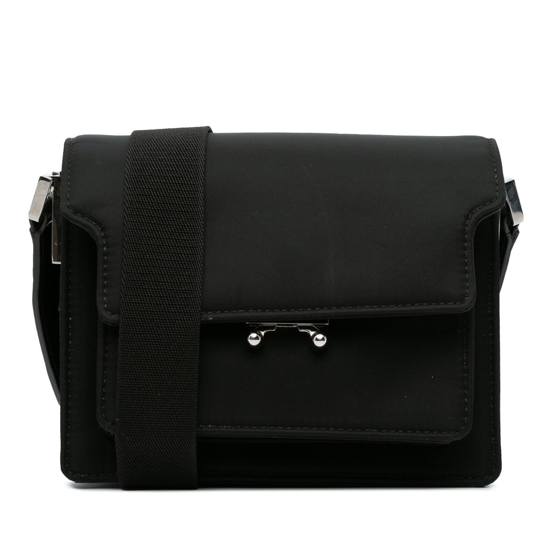 Authenticated Marni Mini Trunk Black Nylon: Authenticated Marni Mini Trunk Black Nylon Fabric Crossbody Bag Condition: Pre-owned Brand: Marni Features: Dust Bag Exterior Color: Black Exterior Material: Fabric, Nylon Dimensions: H 5.51" x W