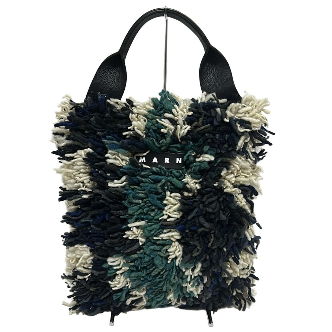 Auth MARNI MARNI MARKET WOOL Bag: Auth MARNI MARNI MARKET WOOL Bag SHMH0048Q0 Black Dark Green Cream Wool Leather Condition: Pre-owned Brand: MARNI Style: Tote Bag Exterior Color: Black, Dark Green, Cream Exterior Material: Wool, Synt