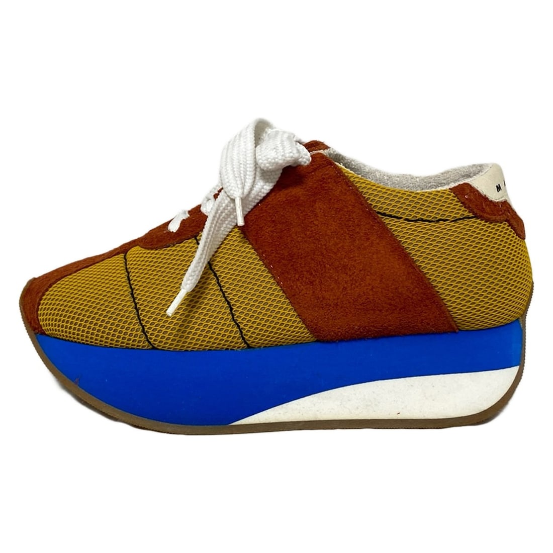 Auth MARNI - Dark yellow Brown: Auth MARNI - Dark yellow Brown Blue Chemical Fiber Womens Sneakers Condition: Pre-owned Brand: MARNI Style: Sneakers Color: Dark yellow, Brown, Blue Upper Material: Chemical Fiber ConditionRank: 6