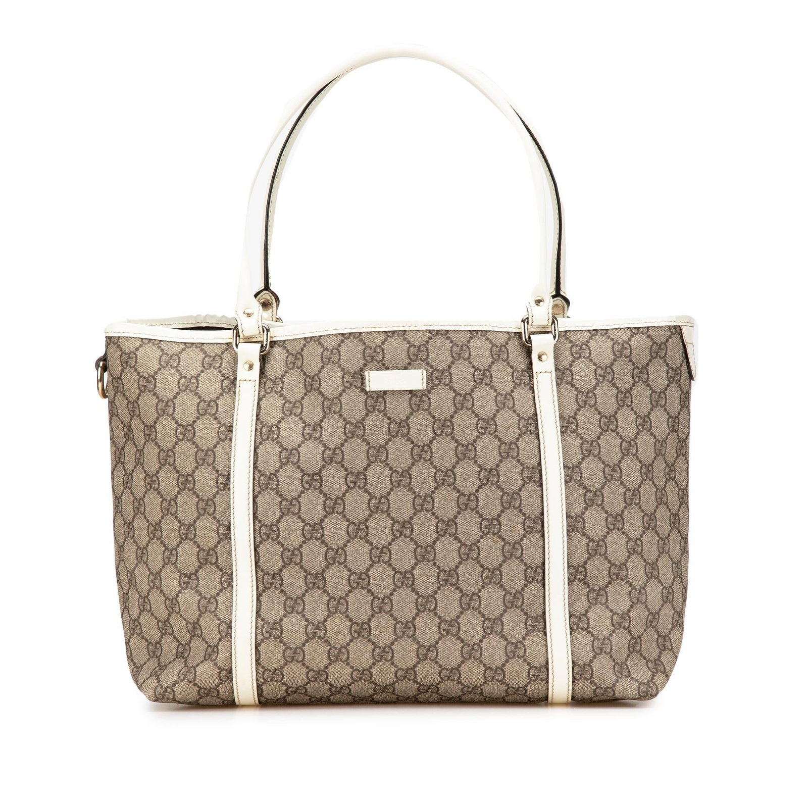 Gucci Medium GG Supreme Joy Tote: Gucci Medium GG Supreme Joy Tote Condition Quality: Exterior Back stained with Other. Lock Scratched. Exterior Front stained with Other. Exterior Handle Worn. Exterior Handle stained with Other. Inter