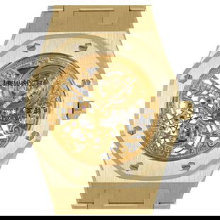 Audemars Piguet Royal Oak Yellow Gold: Audemars Piguet Royal Oak Yellow Gold Skeleton Dial 14794BA.OO.0902BA.00 Creator: Audemars Piguet Case Material: 18k Gold, Yellow Gold Stone: Diamond Stone Cut: Round Cut Movement: Manual Wind Cas