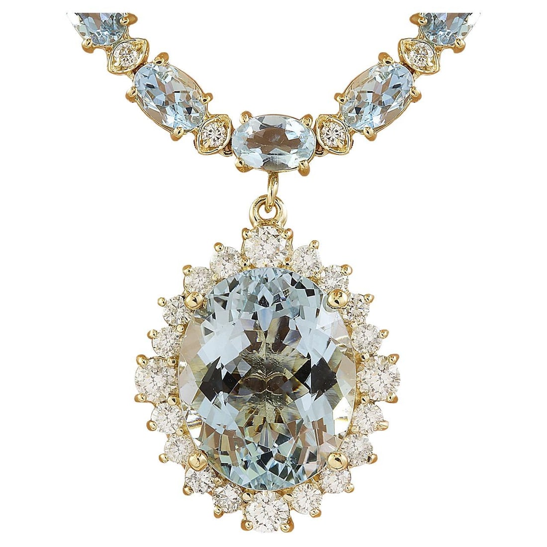 Natural Aquamarine Diamond Necklace in 18K Solid Yellow Gold (1 of 4)