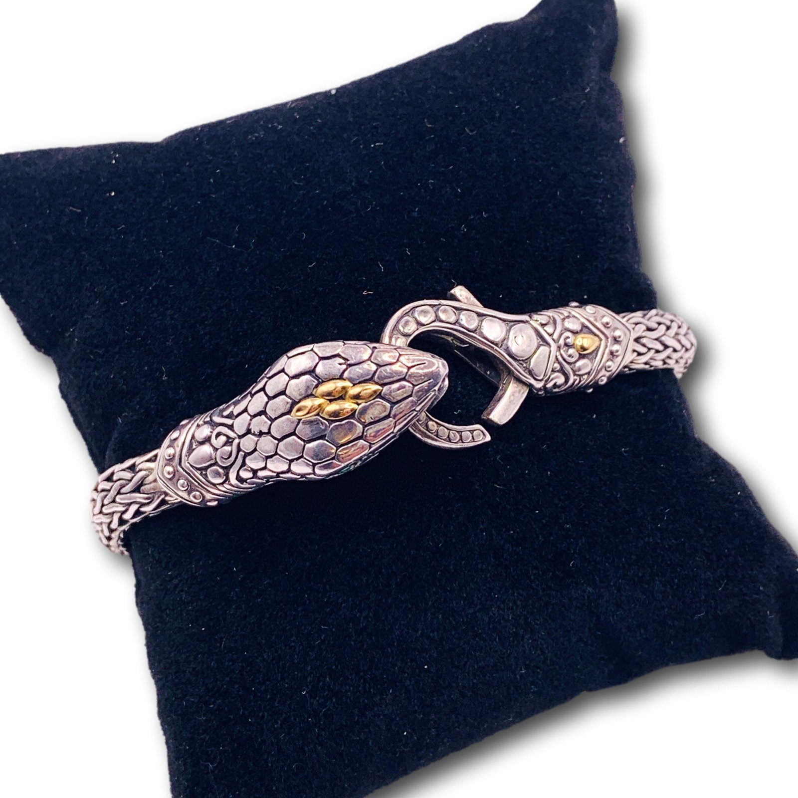 Sterling Silver and 18K Gold Serpent Bracelet with Green Eyes (1 of 7)