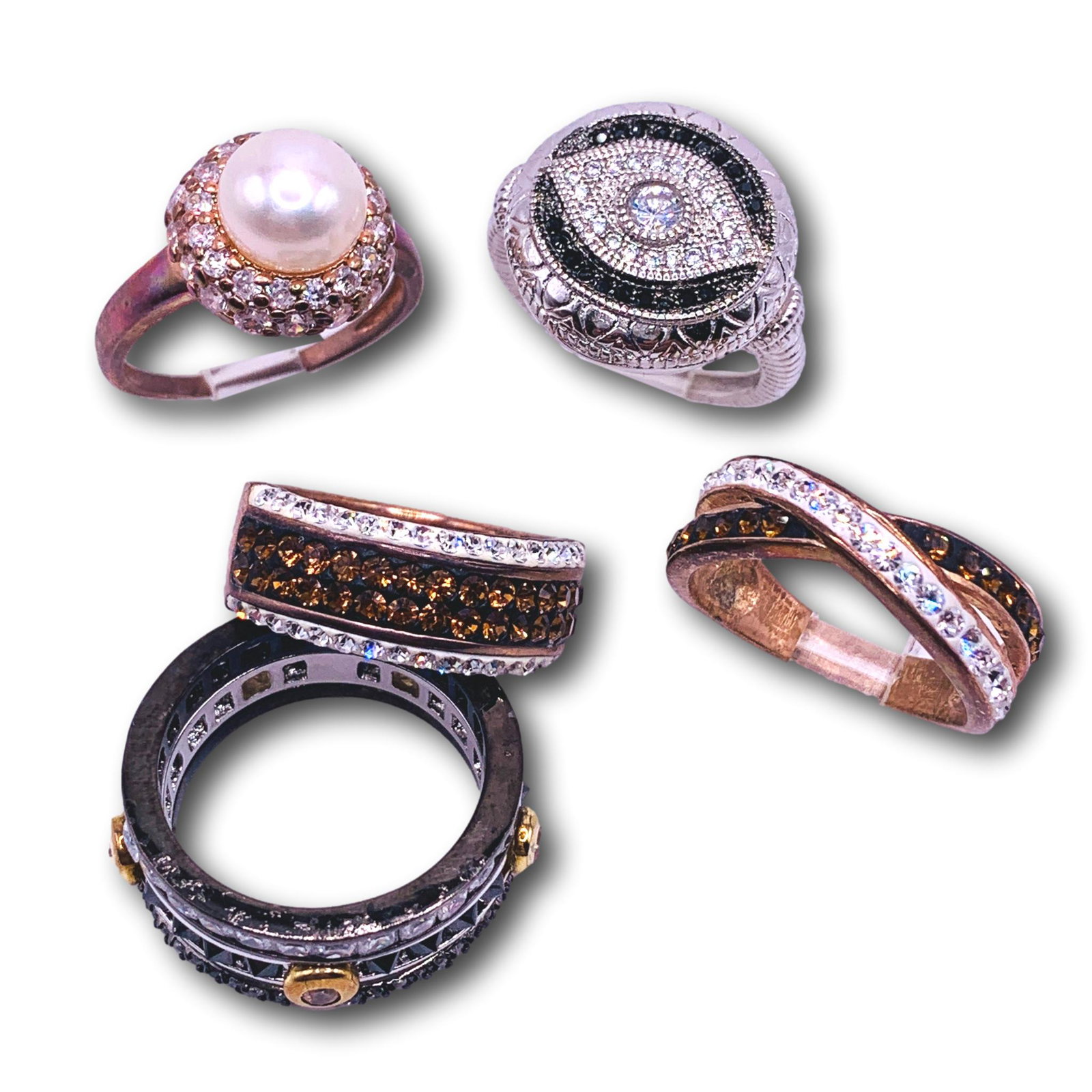 Sterling Silver & Bronze Bling Ring Lot (1 of 3)