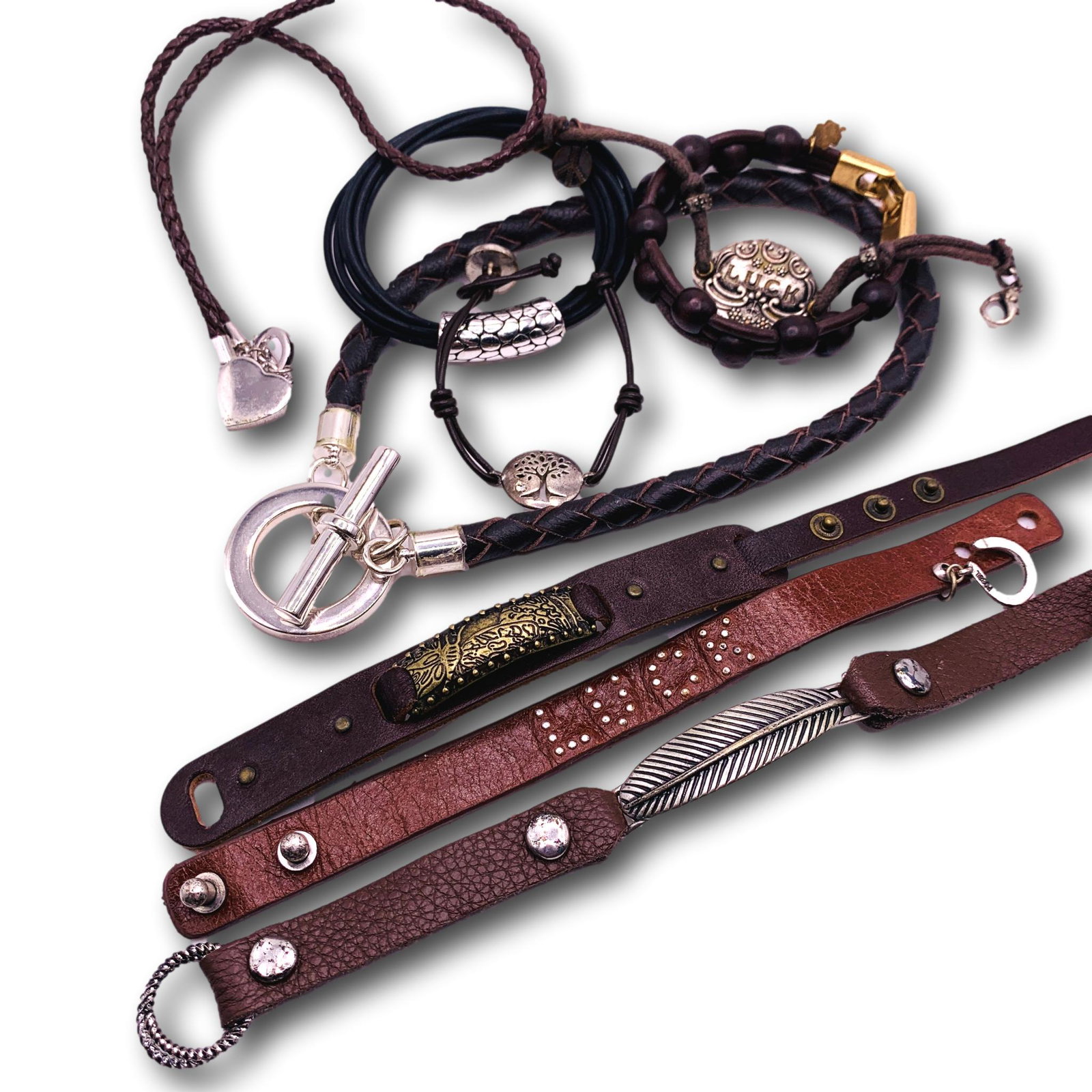 Assorted Leather Bands Including Ralph Lauren: Ralph Lauren choker measures 16" long. See photos for details.