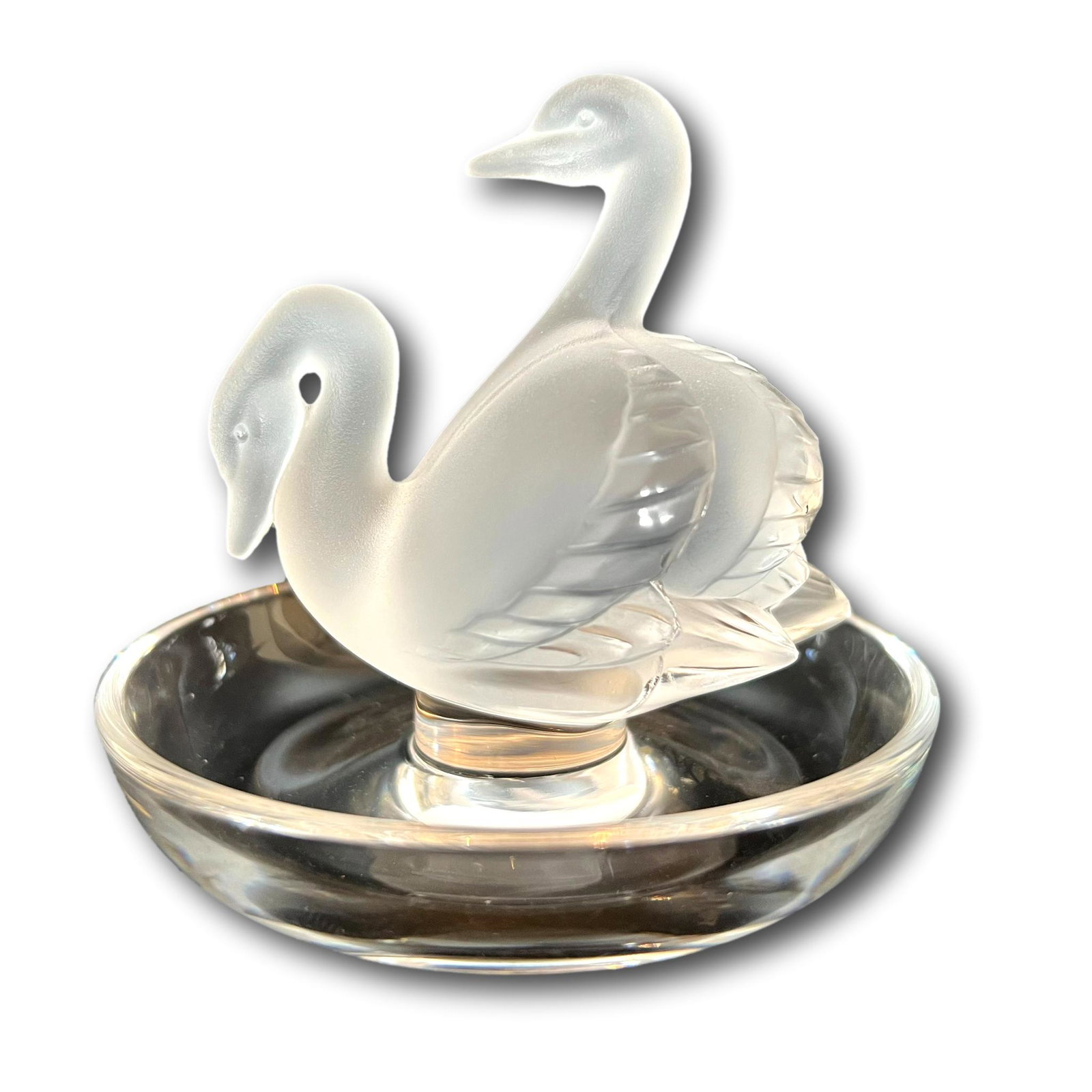 Lalique France Frosted Swans Ring Trinket Dish (1 of 2)
