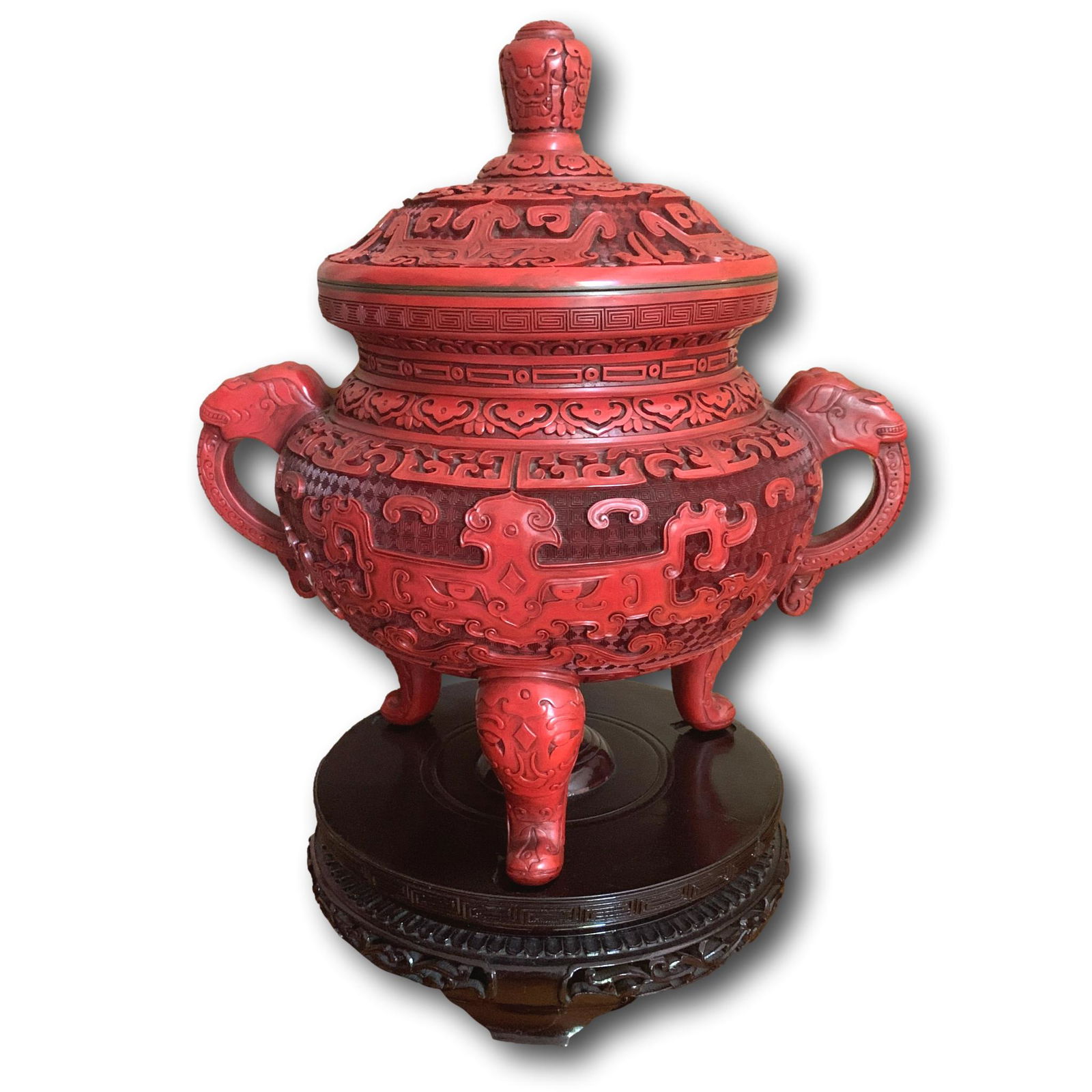 Large Vintage Chinese Carved Red Lacquerware Censor (1 of 15)