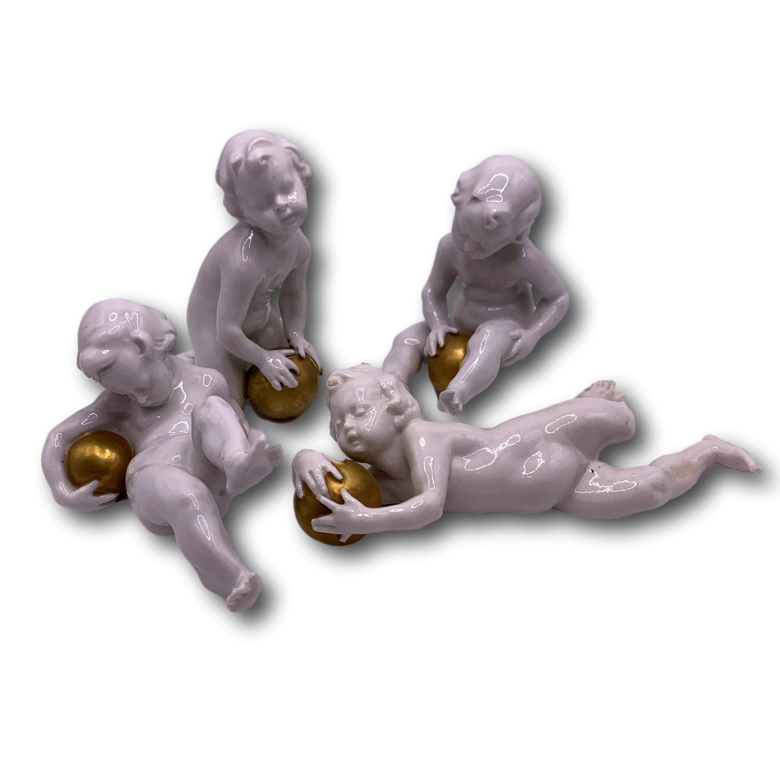 Vintage Italian Capodimonte Blanc de Chine Porcelain Cherub Putti Collection: Each measure approximately 3" in length.