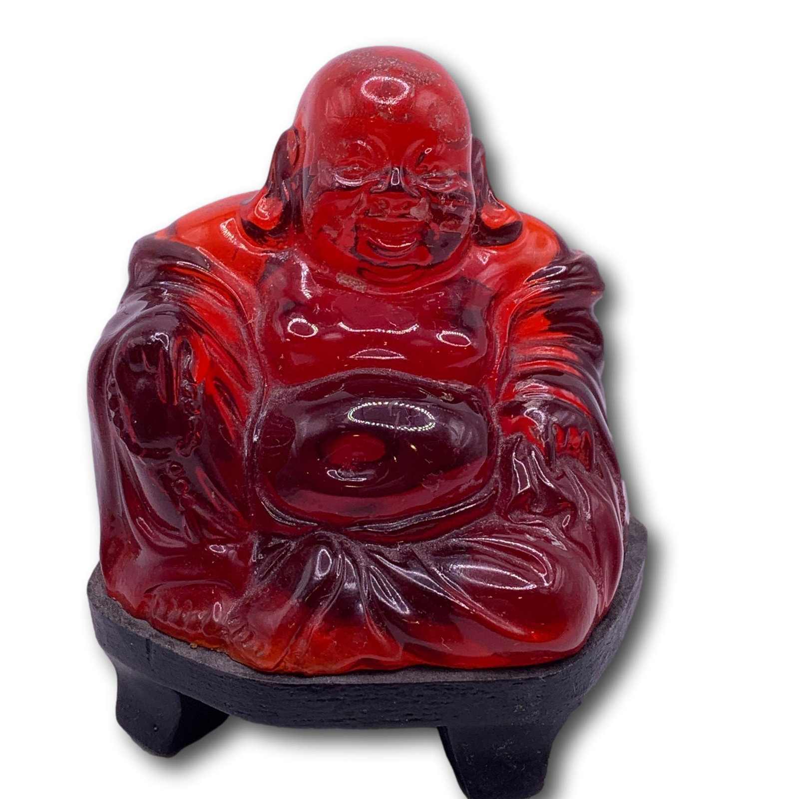 Cherry Amber Colored Resin Carved Chinese Buddah Figurine (1 of 3)