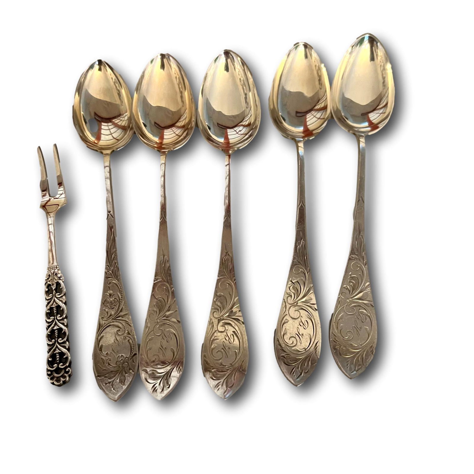 German 830 Silver Antique Spoons and Cocktail Fork (1 of 5)