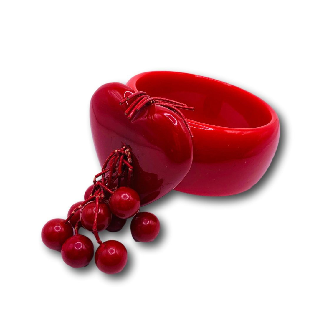 Vintage Red Lucite Heart and Cherries Bangle Bracelet (1 of 6)