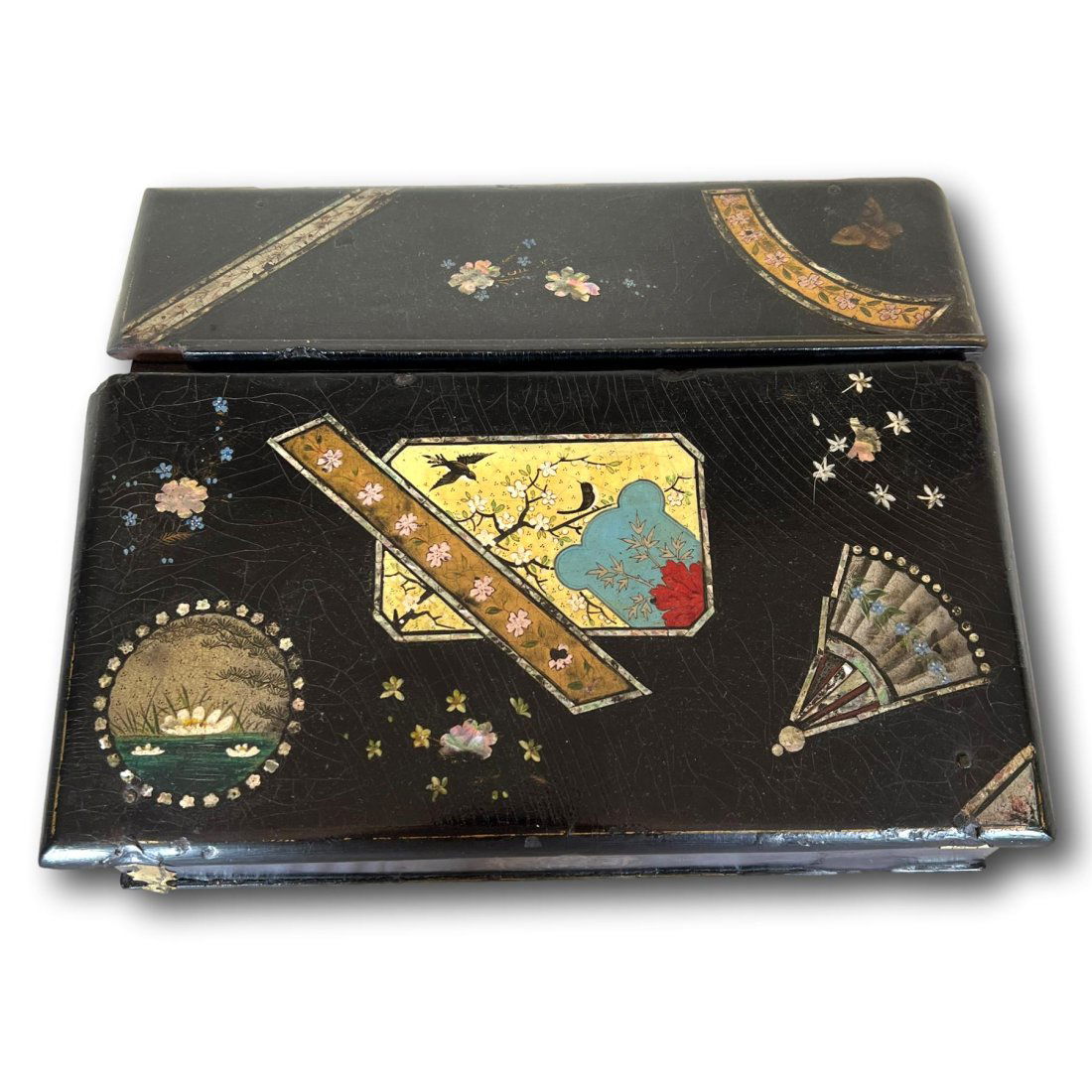 Antique Black Lacquer Chinoiserie Lap Writing Desk (1 of 14)