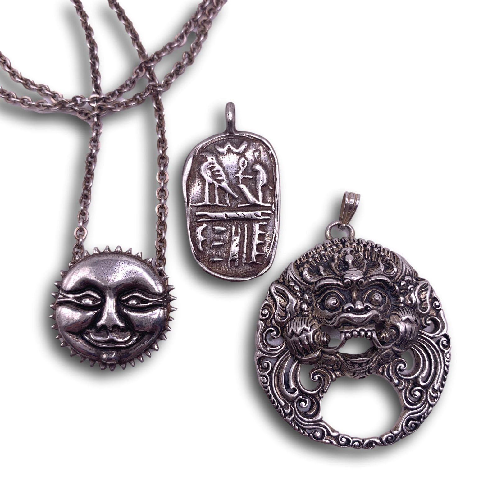 Lot of Exotic Sterling Silver Pendants with Sun Face Necklace (1 of 6)