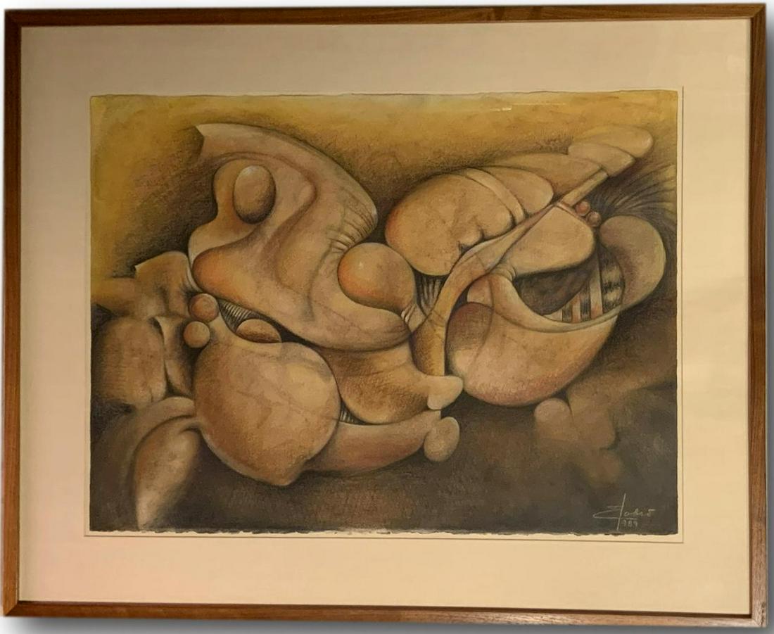 ELADIO GONZALEZ (b. 1937) Cuban 20th Century Modernist 1989 Untitled Work on Paper, Signed (1 of 8)