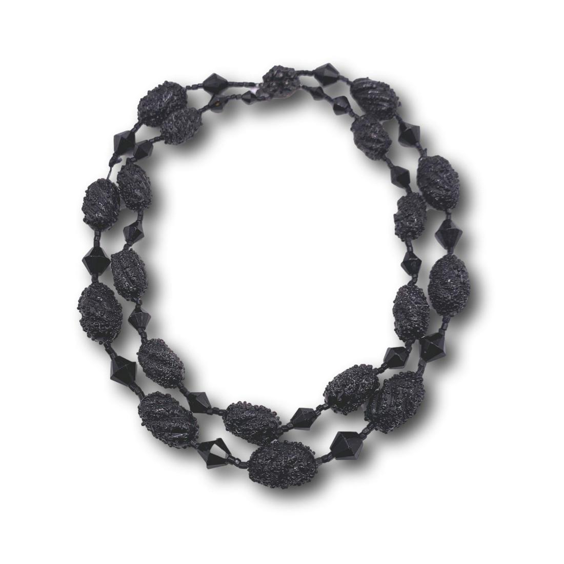 Miriam Haskell Vintage Textured Black Bead Necklace (1 of 5)