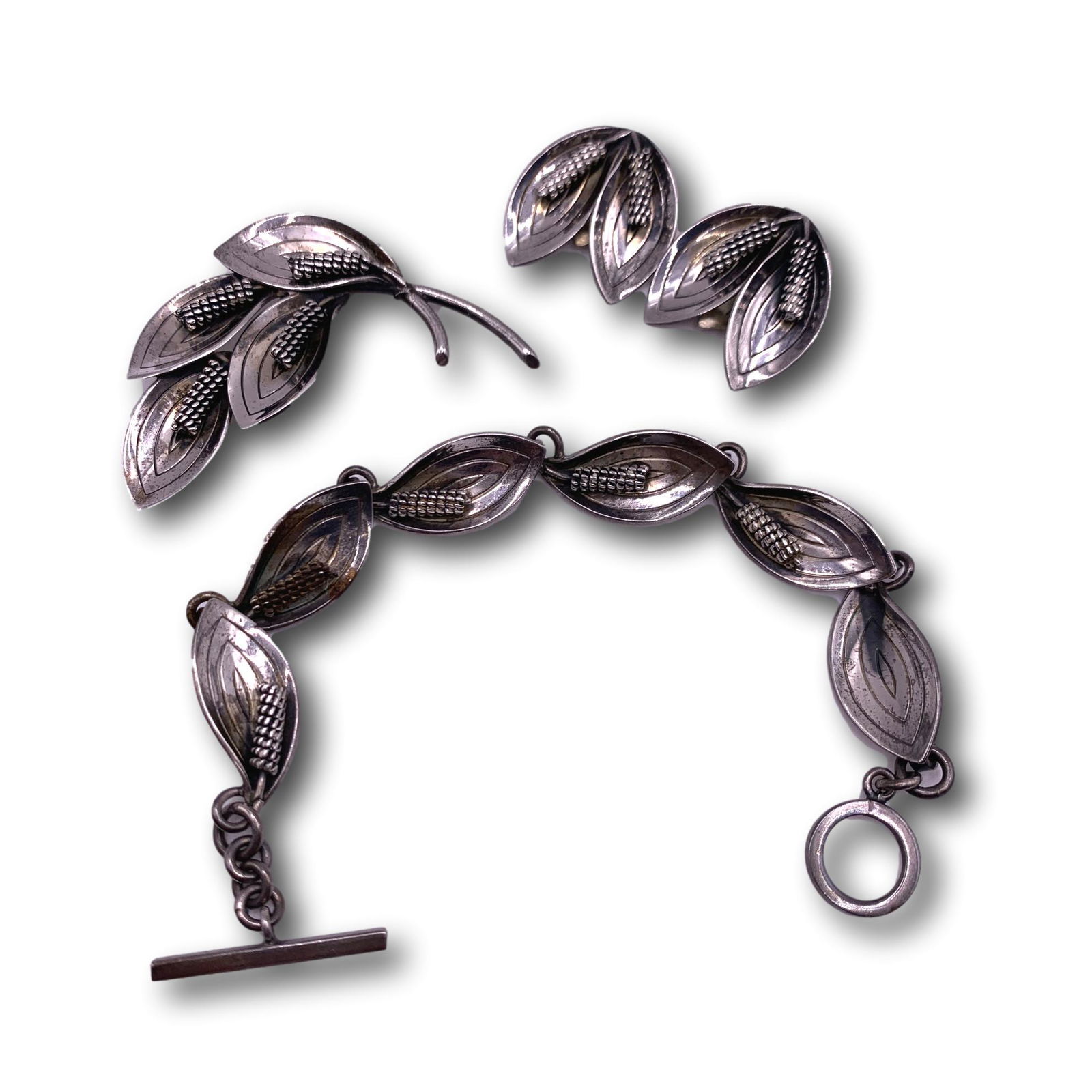 Vintage Aare & Krogh Denmark Modernist Sterling Silver Calla Lily Brooch, Clip Earrings & Bracelet (1 of 6)