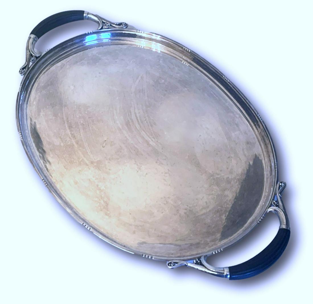 Large Georg Jensen Oval Tray with Ebony Handles No. 71 (1 of 8)
