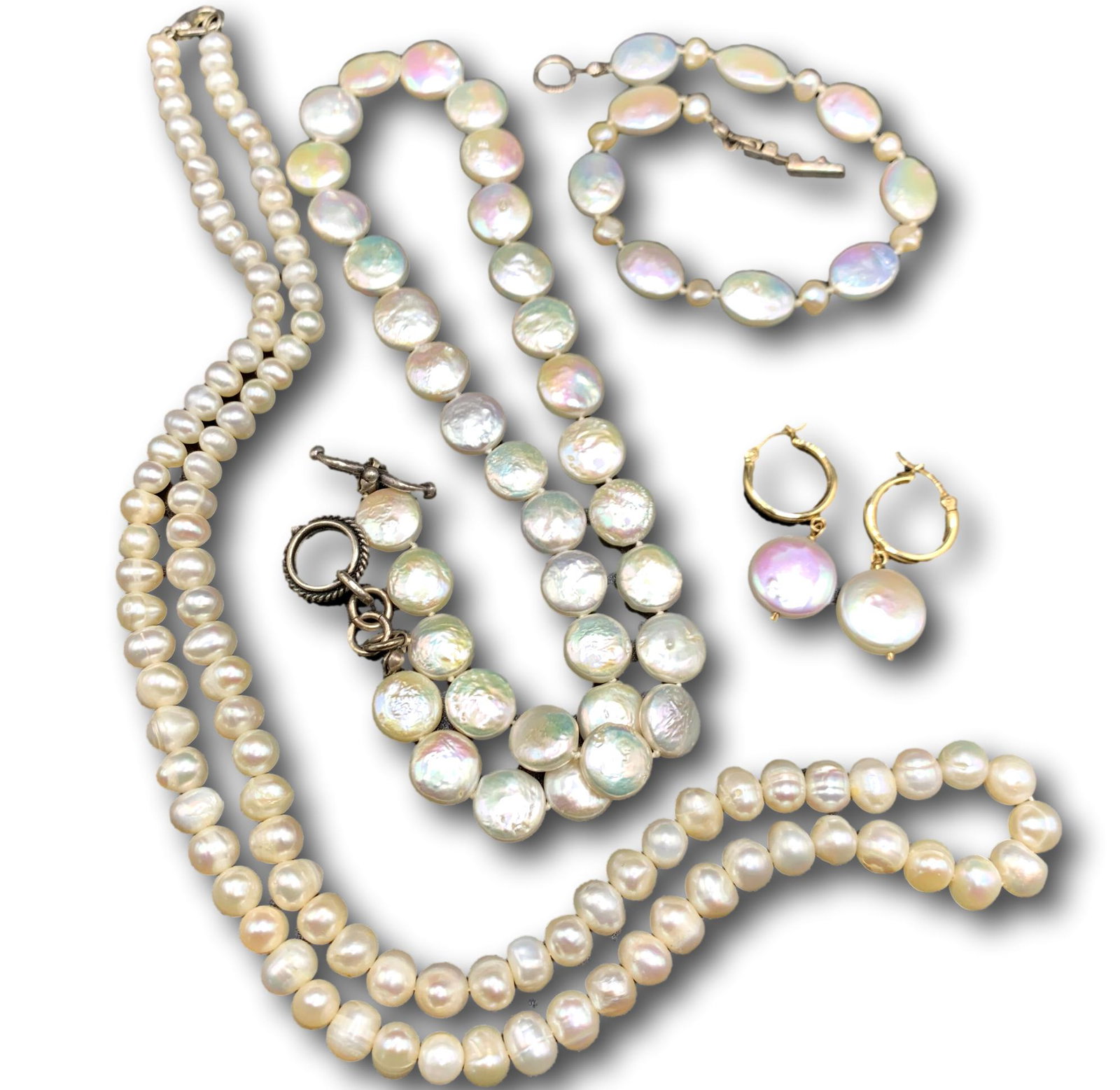 14K Gold Freshwater Pearl Earrings with 2 Necklaces and 1 Bracelet (1 of 4)