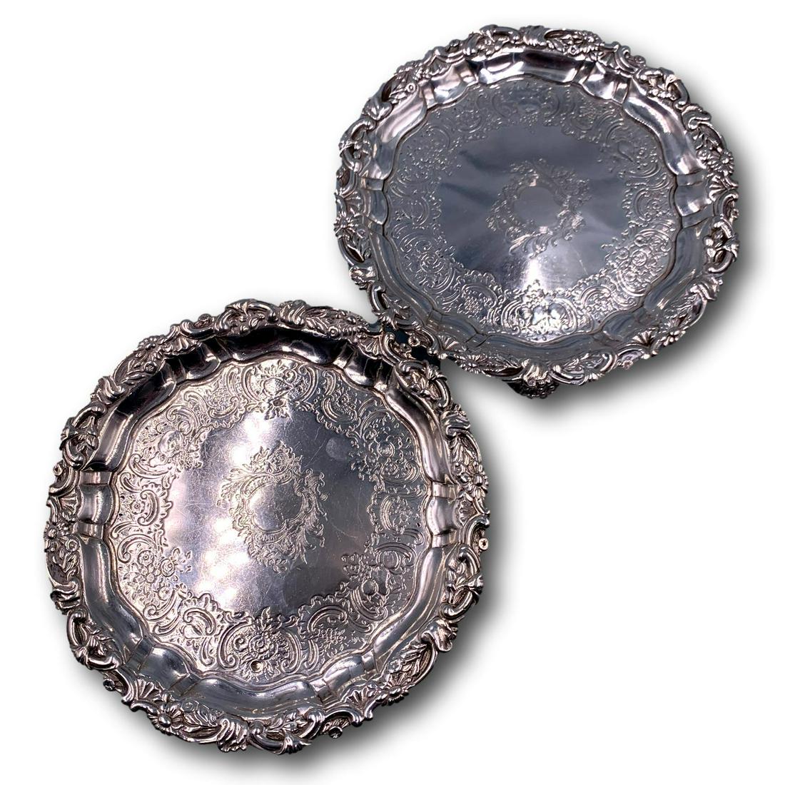 George II Pair of Elizabeth Godfrey Sterling Silver Salvers (1 of 10)