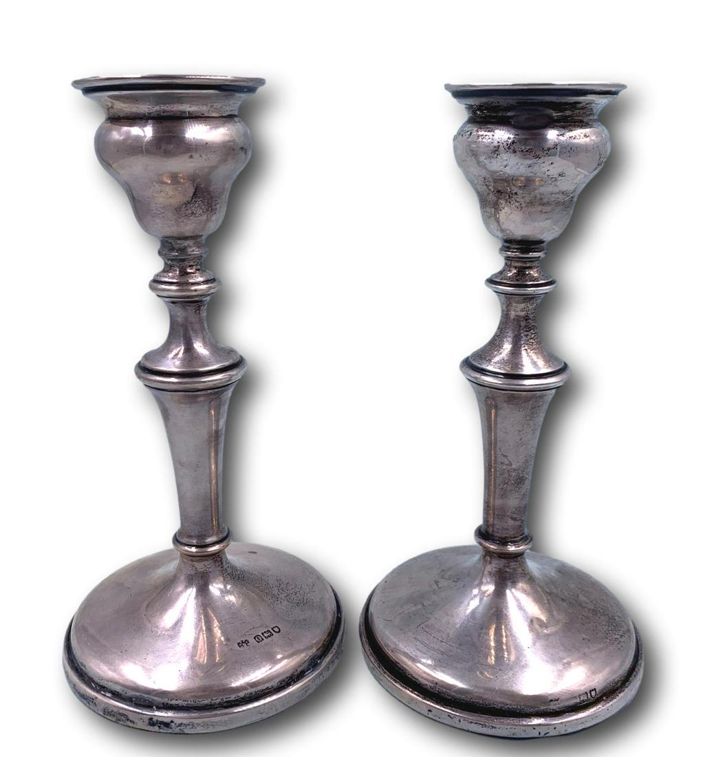 1909 London Wood Weighted Sterling Silver Candlesticks - Hallmarked (1 of 7)