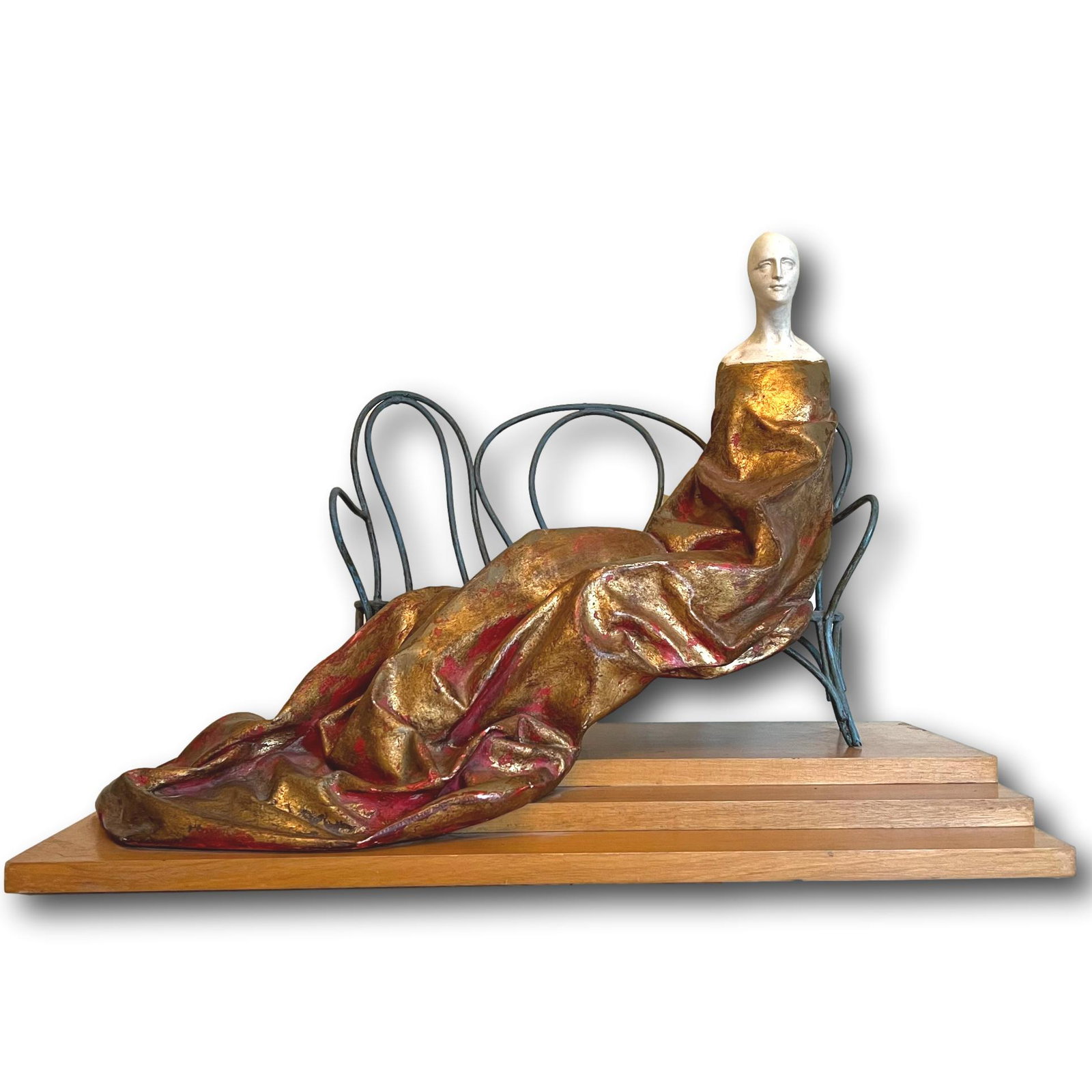 Sergio Benvenuti Women Reclining Mixed Media Sculpture: Sergio Benvenuti Women Reclining Mixed Media Sculpture. Measures 27"L x 16"D x 21"H. LOCAL PICK-UP in Glenview, IL. SHIPPING is provided through LiveAuctioneer's "LiveShipping" service, or self-arrang